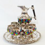 Set of six Spanish silver-plated goblets by Valero, associated silver-plated ewer,