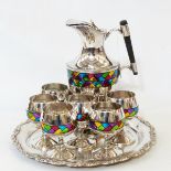 Set of six Spanish silver-plated goblets by Valero, associated silver-plated ewer,
