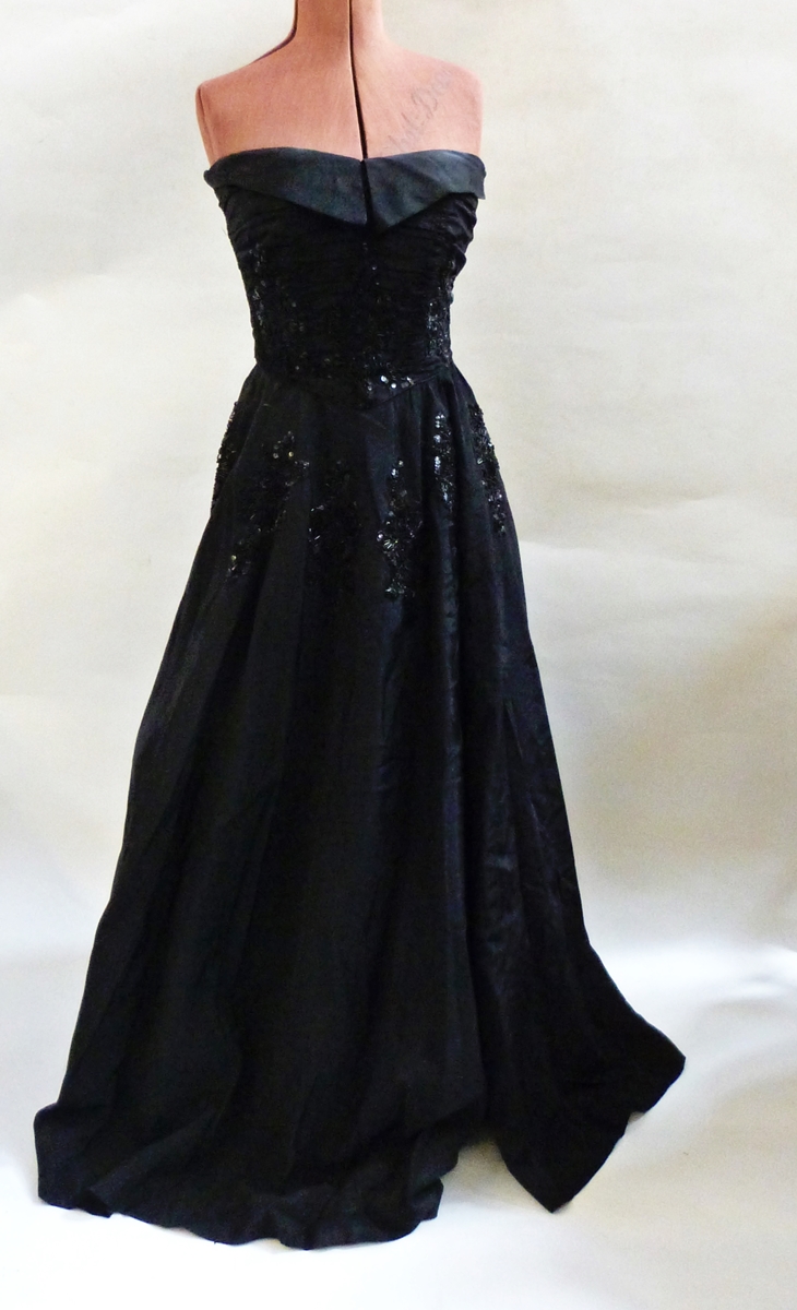 Blue satin 1950's cocktail gown, the bodice trimmed with lace and a bolero top, - Image 2 of 3