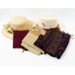 Quantity of various vintage handbags, a travelling shirt holder, six woollen scarves,