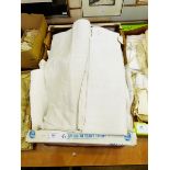 Two large vintage linen sheets and assorted table linen (1 box)