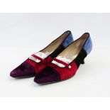 Pair of velvet Salvatore Ferragamo shoes with kitten heels,