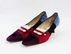 Pair of velvet Salvatore Ferragamo shoes with kitten heels,