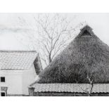 T Ryahie(?) (Japanese 20th century) Etching Thatched building with trees in foreground, signed,