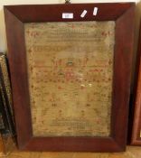 Early 19th century sampler by Am Woods (taught by Mary Plumton)1836, decorated with verse,