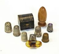 19th century treen thimble case with domed cover,