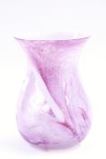 Gray-Stan glass vase of baluster shape with pink swirl decoration,