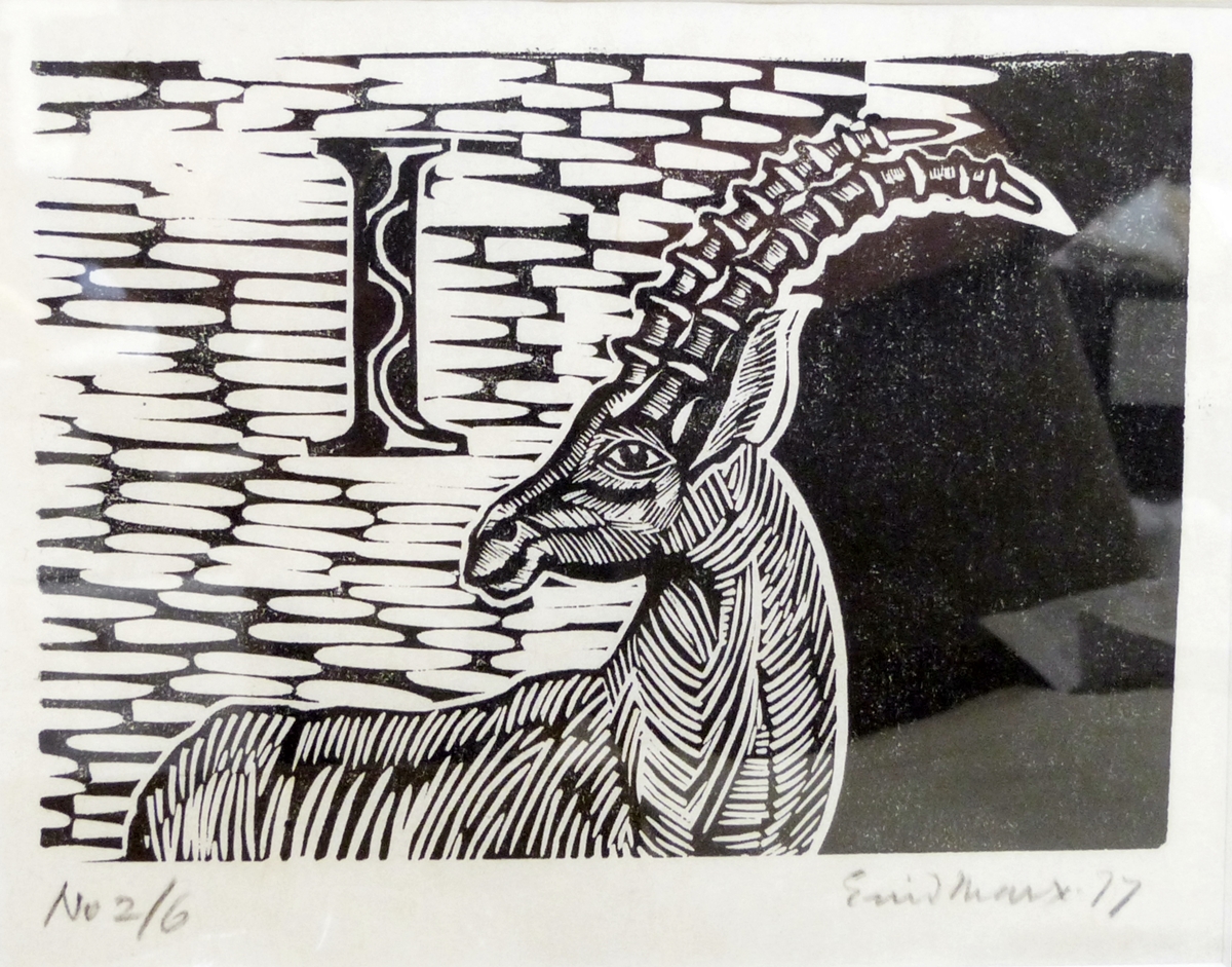 Enid Marx (1902-1998) Linocut I for Ibex from the Animal Alphabet,