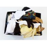 Large selection of vintage ladies' gloves and a vintage cardboard box marked 'The London Look' by