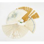 Wood brise fan, a bone brise fan (both damaged),