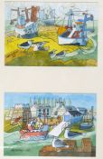 Neil Meacher (1934-2010) Pencil and watercolour Two seaside views with boats and gulls,