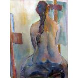 Sheila Cripps (20th century) Oil on board Half-length portrait of the back of a seated female