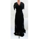 Full-length vintage black lace evening dress labelled 'Original Design, DCSB Pat U.S.Pat.