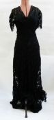 Full-length vintage black lace evening dress labelled 'Original Design, DCSB Pat U.S.Pat.