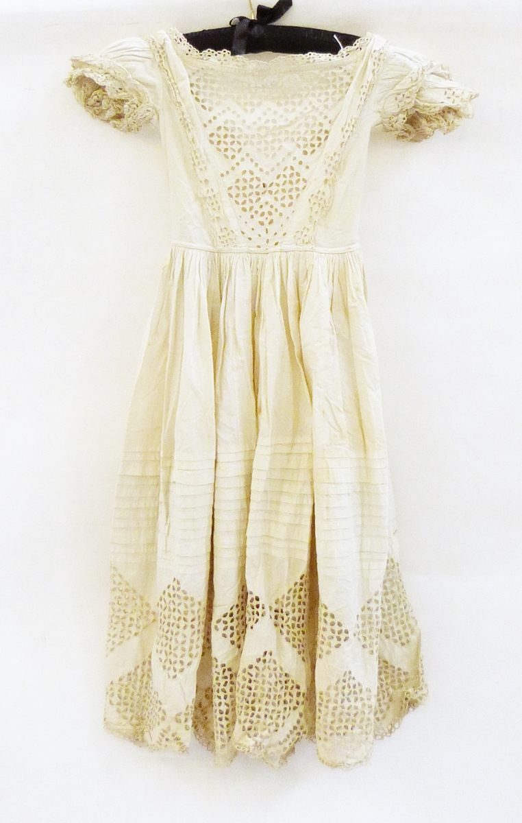 Child's dress with pin-tuck pleats and openwork borders and four other christening gowns and