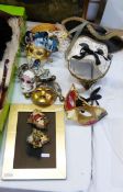 Various Venetian masks including two brooches and a wall plaque