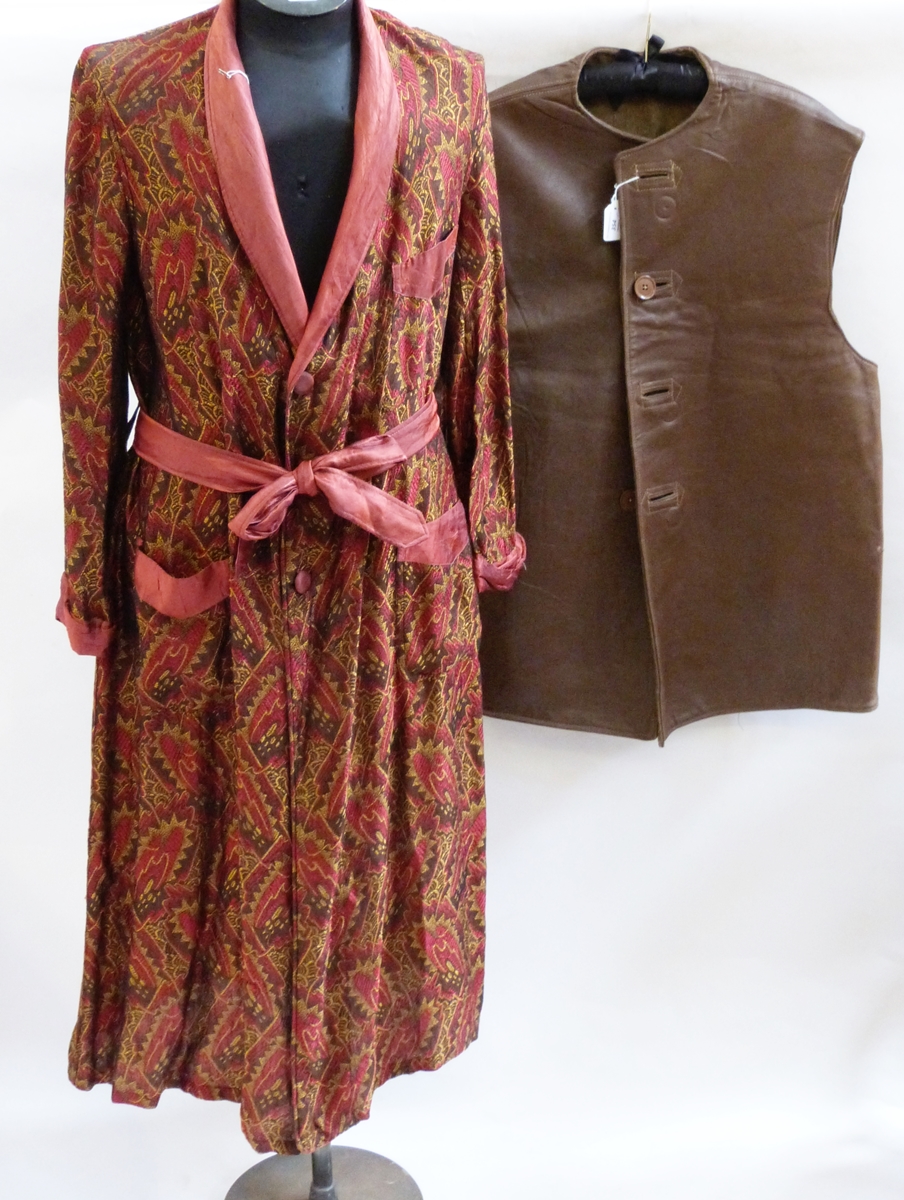 Leather and wool lined jerkin and a gentleman's dressing gown (2)