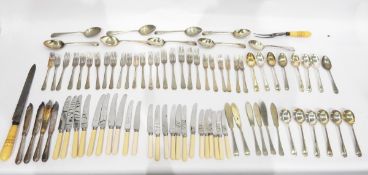 Quantity of EPNS flatware including bone-handled knives and a carved bone-handled carving knife and
