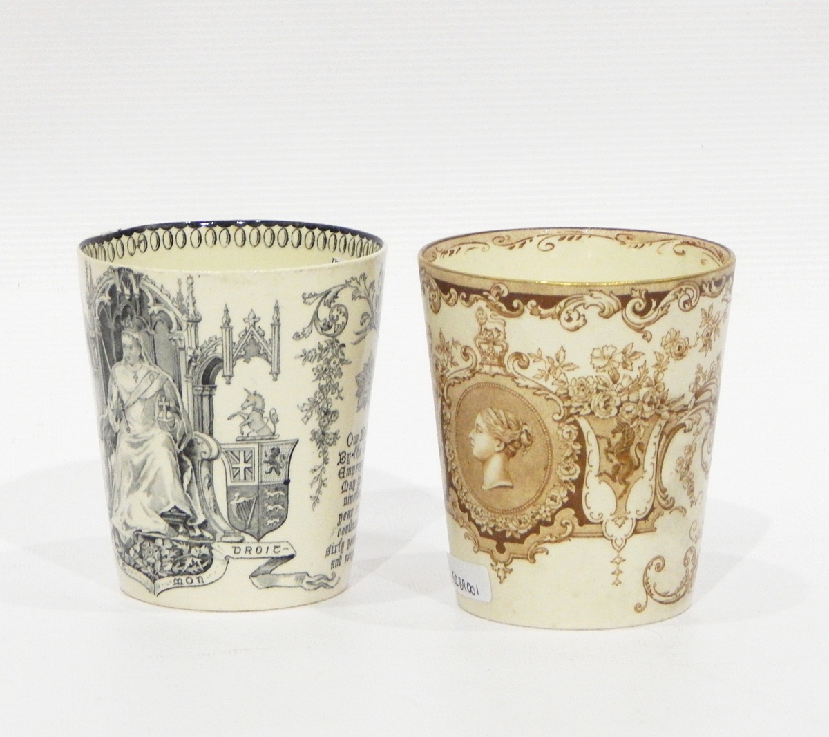 Two Doulton Burslem pottery beakers commemorating the ascension to the throne of Queen Victoria, - Image 2 of 2