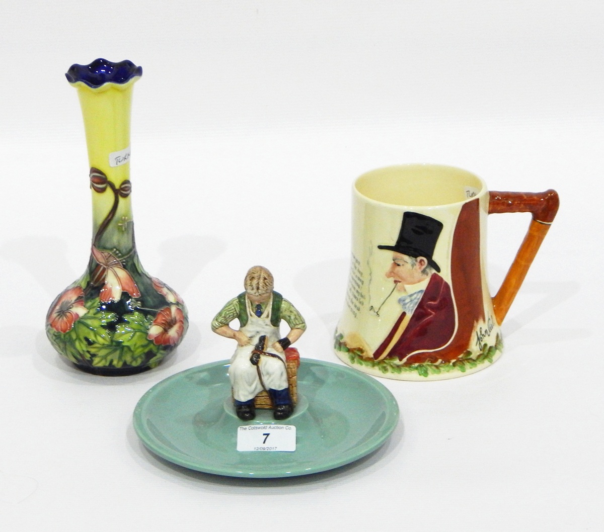Crown Devon Fieldings John Peel musical mug, a Beswick pottery ashtray surmounted by a cobbler,