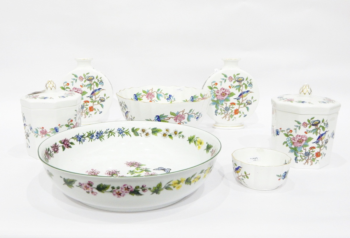Quantity of 20th century reproduction Aynsley Pembroke pattern ware to include pair of moon flasks,