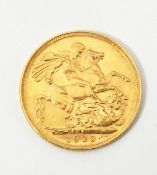 Edwardian gold full sovereign 1909 and two gold half sovereigns,