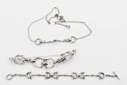 Italian silver bracelet, the links modelled as horses' bits, another similar bracelet marked 925,