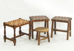 Pair of stools with woven leather seats,