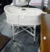 Lloyd Loom style 1950's painted mesh cradle on a wheeled stand