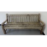 Oak slat-back garden bench seat,