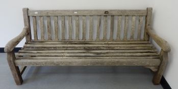 Oak slat-back garden bench seat,