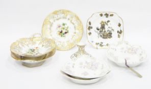 19th century porcelain dessert dishes with puce and gilt decoration,
