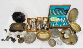 Quantity of silver plate and other metalware including a wine coaster, entree dish and cover,