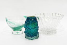 Caithness glass bowl of circular pedestal form with a green and clear glass bowl etched with horses,