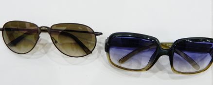 Two pairs of designer sunglasses comprising a Bottega Veneta metal-framed pair,