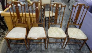 Set of four Edwardian walnut chairs,