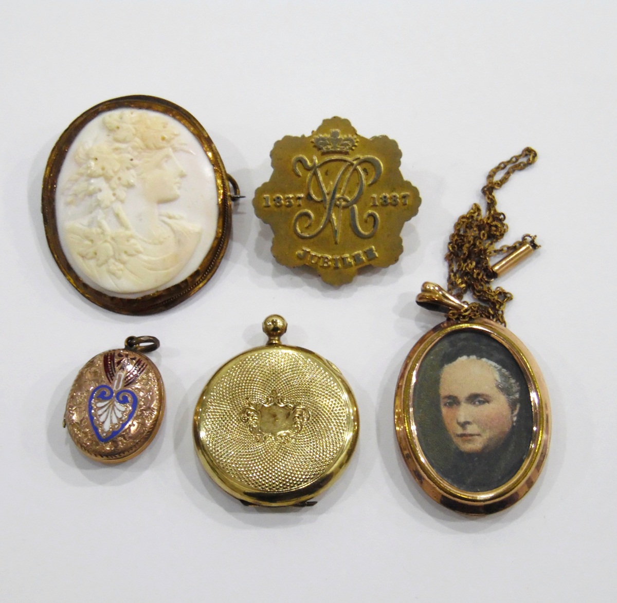 Victorian gold-coloured locket with engraved and enamel decoration, - Image 2 of 2