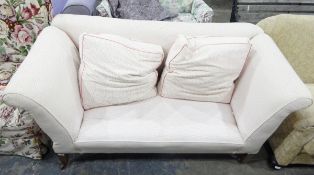 Modern two-seat drop-end settee with loose squab cushions