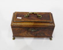 Georgian mahogany tea caddy of rectangular form with ebony and boxwood chevron stringing and