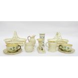 Collection of Belleek china to include vase modelled as a seahorse, pair cup and saucers,