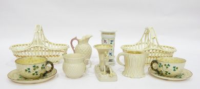 Collection of Belleek china to include vase modelled as a seahorse, pair cup and saucers,