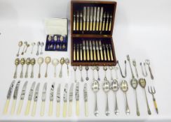 Set of 12 pairs of Victorian dessert knives and forks with ivory handles,