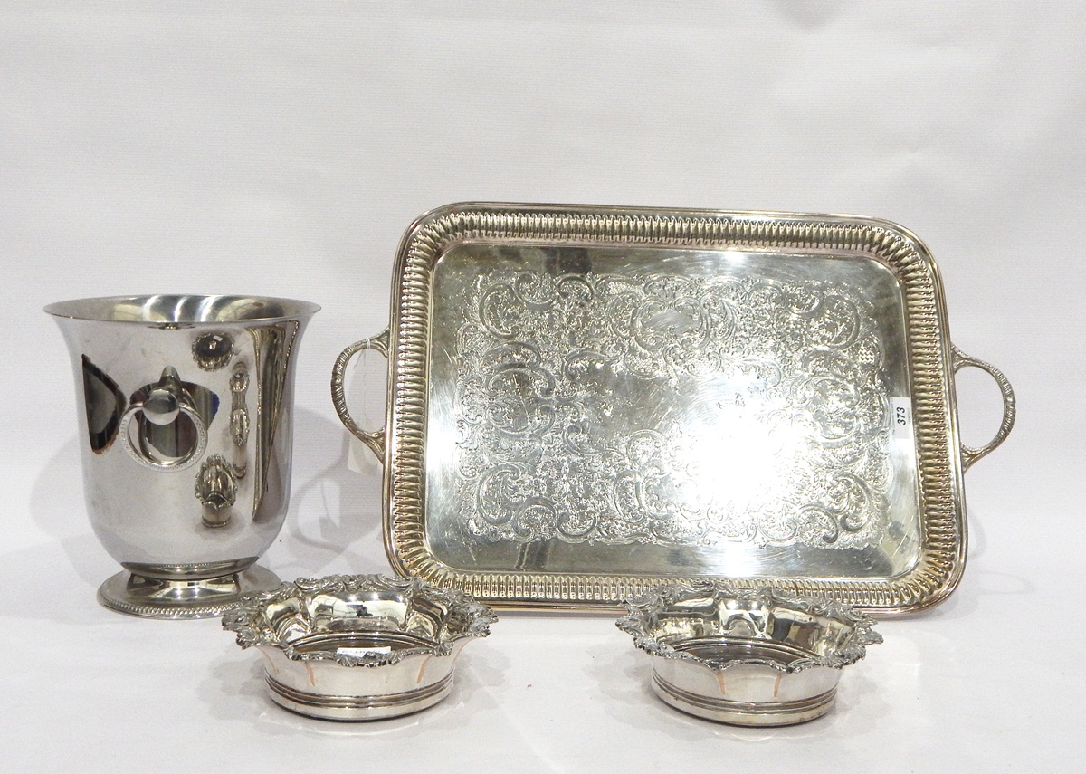 Large silver plated two-handled tray of rectangular form with engraved decoration, - Image 2 of 2