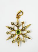 Early 20th century gold-coloured pendant of star design set with a central circular mixed cut