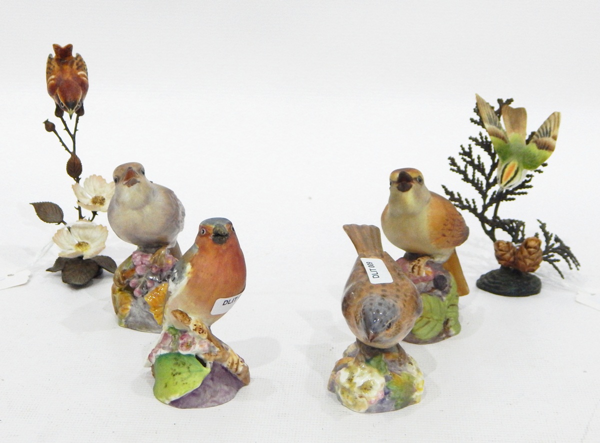 Three tinted bisque Royal Worcester models of birds and another glazed, - Image 2 of 2