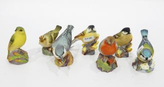 Quantity of Royal Worcester tinted bisque models of birds (some damaged),