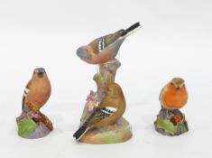 Royal Worcester tinted bisque bird group of chaffinches and two others