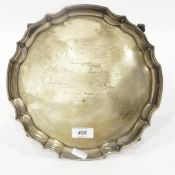 Silver salver by J B Chatterley & Sons Ltd, Birmingham 1941, retailed by Finnegans Ltd,