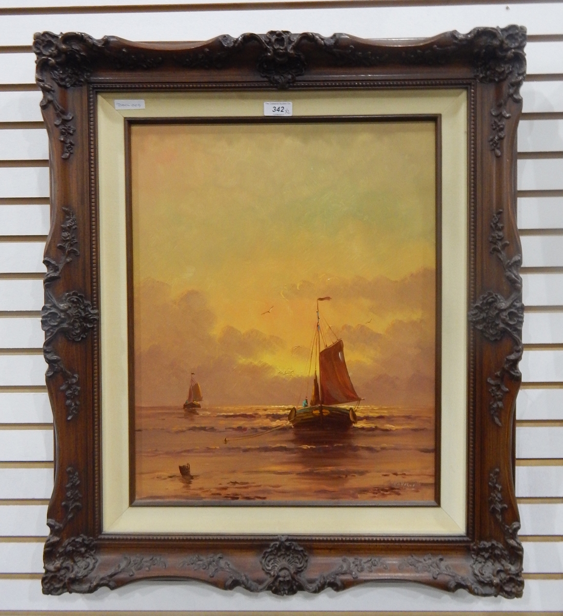 Oil on canvas Fishing boats in an evening sunset, initialled lower right 'BAKDI'(?), - Image 2 of 2