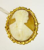 Victorian gold-coloured metal and shell cameo brooch, oval,